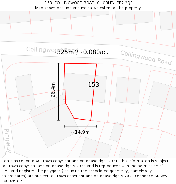 153, COLLINGWOOD ROAD, CHORLEY, PR7 2QF: Plot and title map