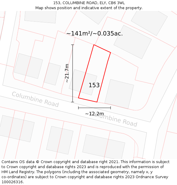 153, COLUMBINE ROAD, ELY, CB6 3WL: Plot and title map