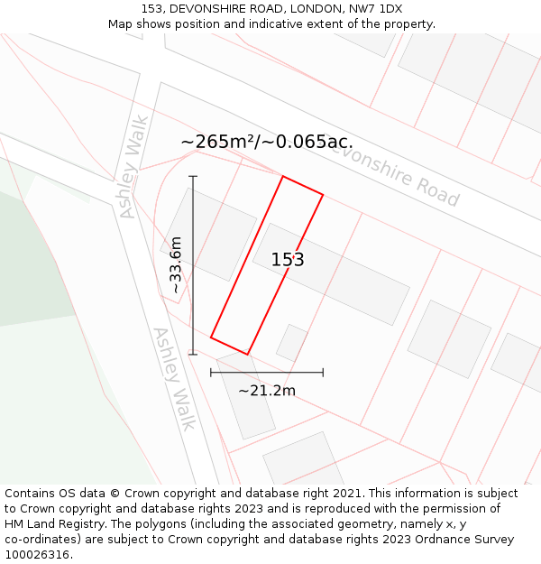 153, DEVONSHIRE ROAD, LONDON, NW7 1DX: Plot and title map