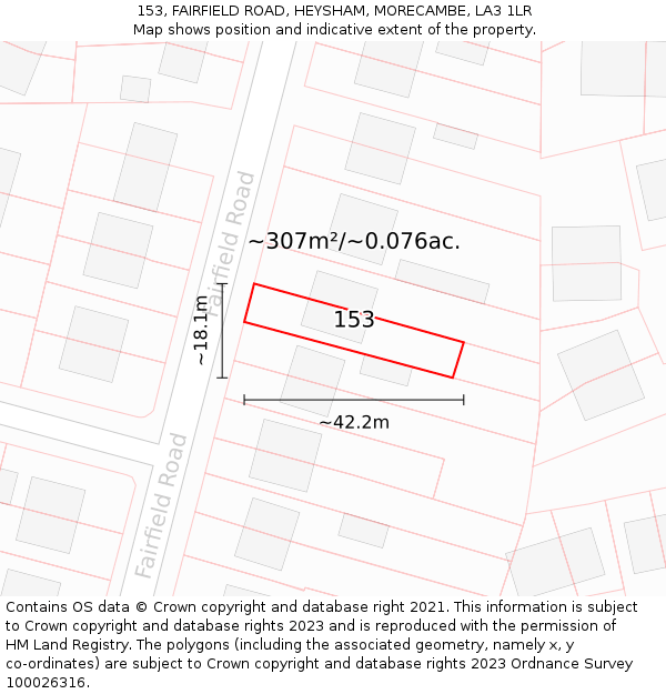153, FAIRFIELD ROAD, HEYSHAM, MORECAMBE, LA3 1LR: Plot and title map