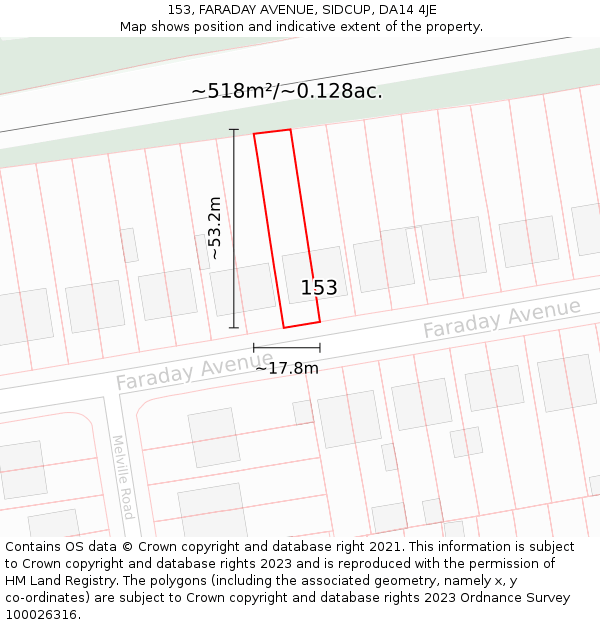 153, FARADAY AVENUE, SIDCUP, DA14 4JE: Plot and title map