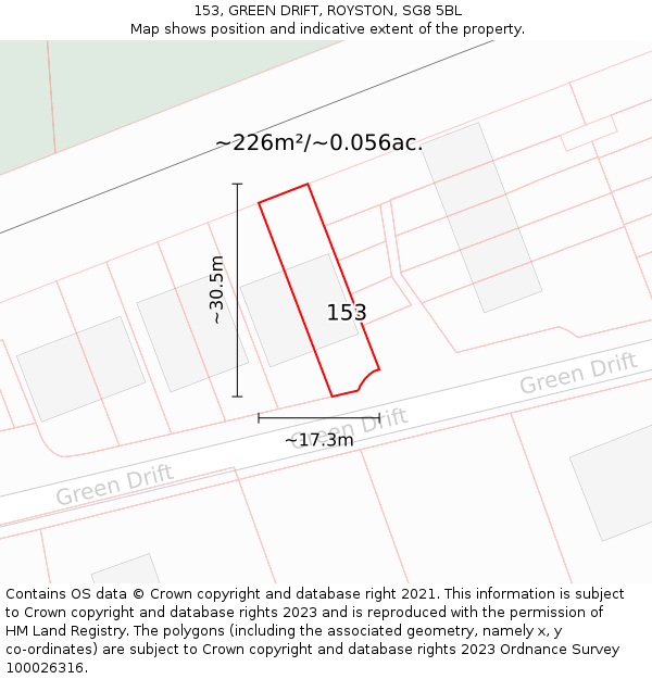 153, GREEN DRIFT, ROYSTON, SG8 5BL: Plot and title map