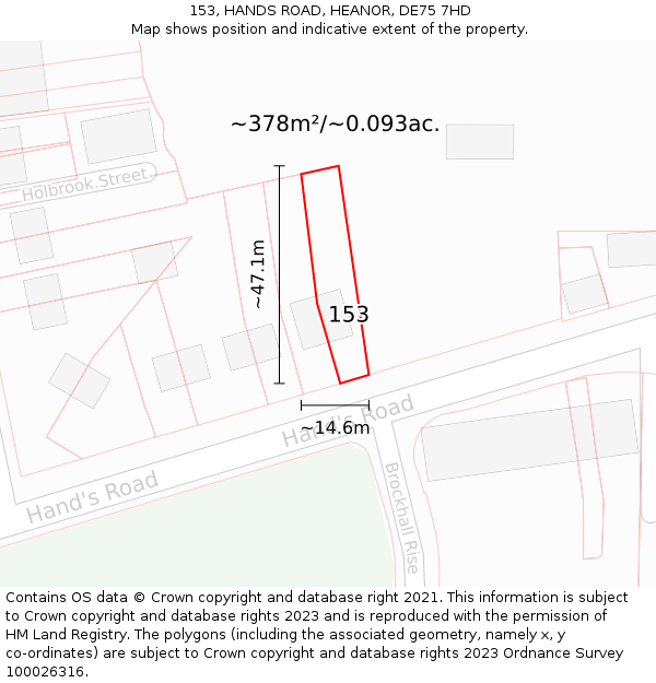 153, HANDS ROAD, HEANOR, DE75 7HD: Plot and title map