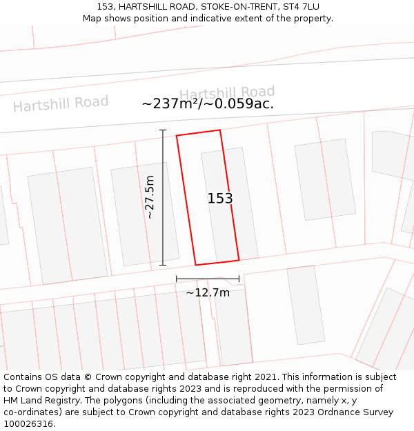 153, HARTSHILL ROAD, STOKE-ON-TRENT, ST4 7LU: Plot and title map