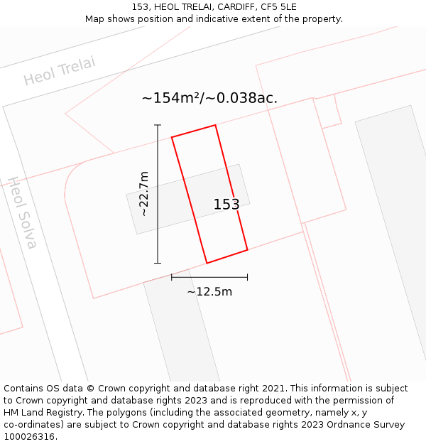 153, HEOL TRELAI, CARDIFF, CF5 5LE: Plot and title map