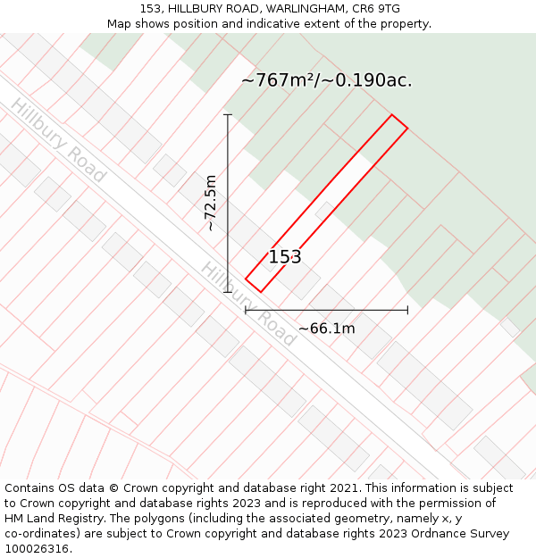 153, HILLBURY ROAD, WARLINGHAM, CR6 9TG: Plot and title map