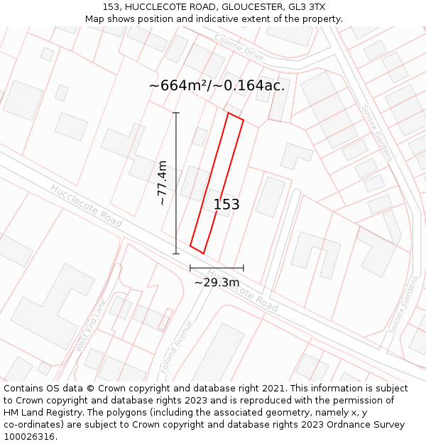 153, HUCCLECOTE ROAD, GLOUCESTER, GL3 3TX: Plot and title map