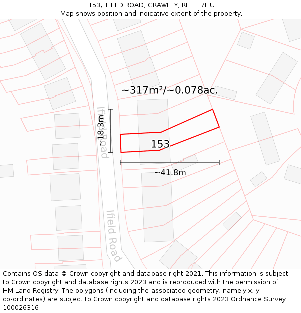 153, IFIELD ROAD, CRAWLEY, RH11 7HU: Plot and title map