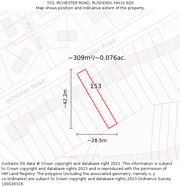 153, IRCHESTER ROAD, RUSHDEN, NN10 9QX: Plot and title map