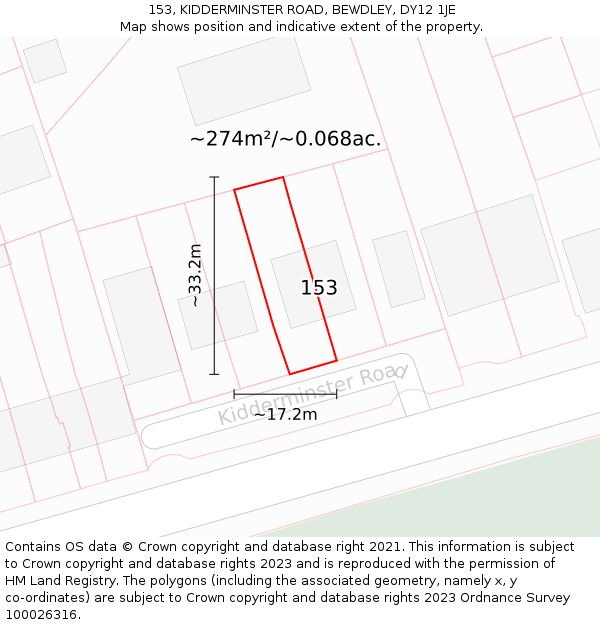 153, KIDDERMINSTER ROAD, BEWDLEY, DY12 1JE: Plot and title map