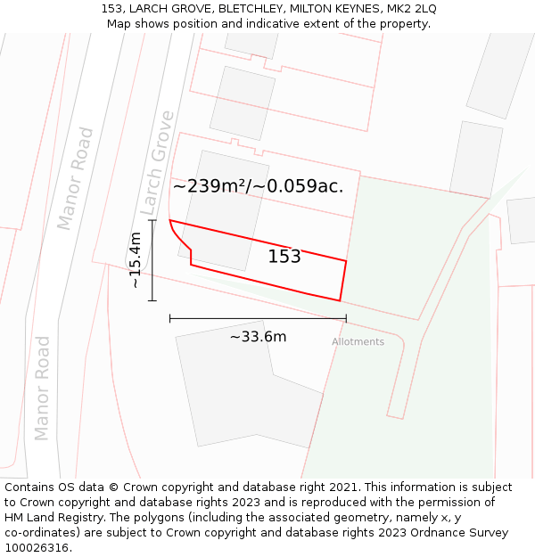 153, LARCH GROVE, BLETCHLEY, MILTON KEYNES, MK2 2LQ: Plot and title map