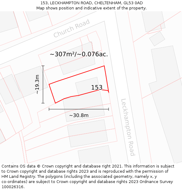 153, LECKHAMPTON ROAD, CHELTENHAM, GL53 0AD: Plot and title map