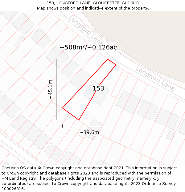 153, LONGFORD LANE, GLOUCESTER, GL2 9HD: Plot and title map