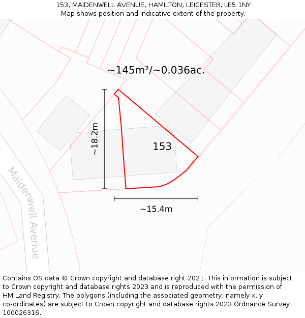 153, MAIDENWELL AVENUE, HAMILTON, LEICESTER, LE5 1NY: Plot and title map
