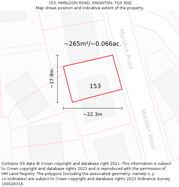 153, MARLDON ROAD, PAIGNTON, TQ3 3NQ: Plot and title map