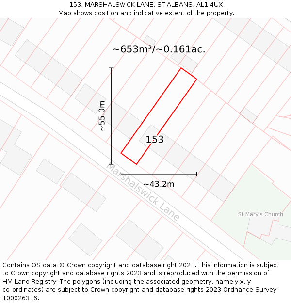 153, MARSHALSWICK LANE, ST ALBANS, AL1 4UX: Plot and title map