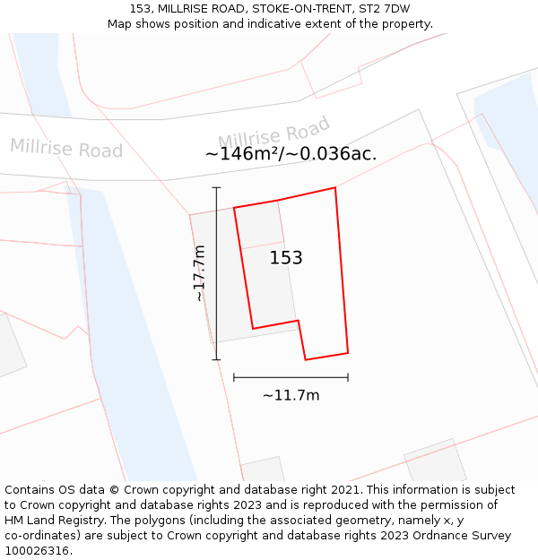 153, MILLRISE ROAD, STOKE-ON-TRENT, ST2 7DW: Plot and title map