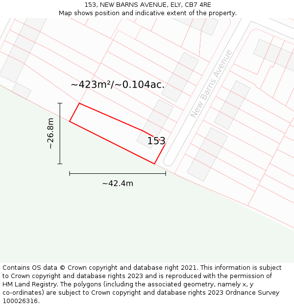 153, NEW BARNS AVENUE, ELY, CB7 4RE: Plot and title map