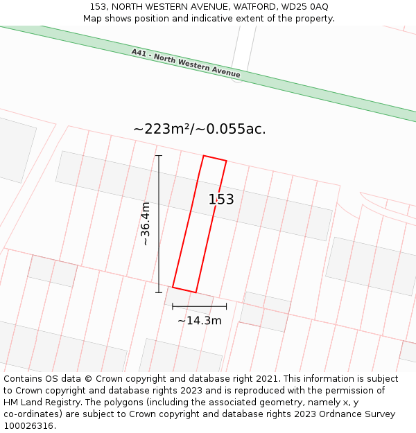 153, NORTH WESTERN AVENUE, WATFORD, WD25 0AQ: Plot and title map