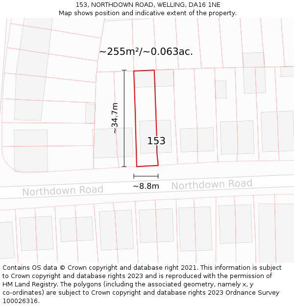 153, NORTHDOWN ROAD, WELLING, DA16 1NE: Plot and title map