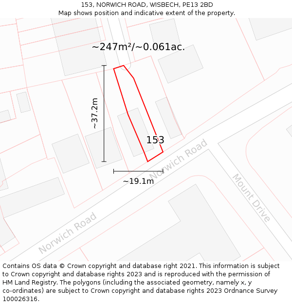 153, NORWICH ROAD, WISBECH, PE13 2BD: Plot and title map