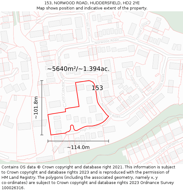 153, NORWOOD ROAD, HUDDERSFIELD, HD2 2YE: Plot and title map