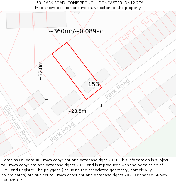 153, PARK ROAD, CONISBROUGH, DONCASTER, DN12 2EY: Plot and title map
