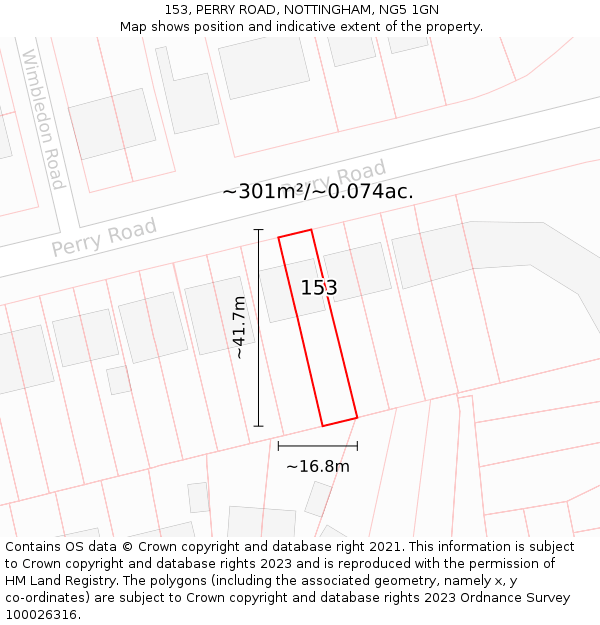153, PERRY ROAD, NOTTINGHAM, NG5 1GN: Plot and title map