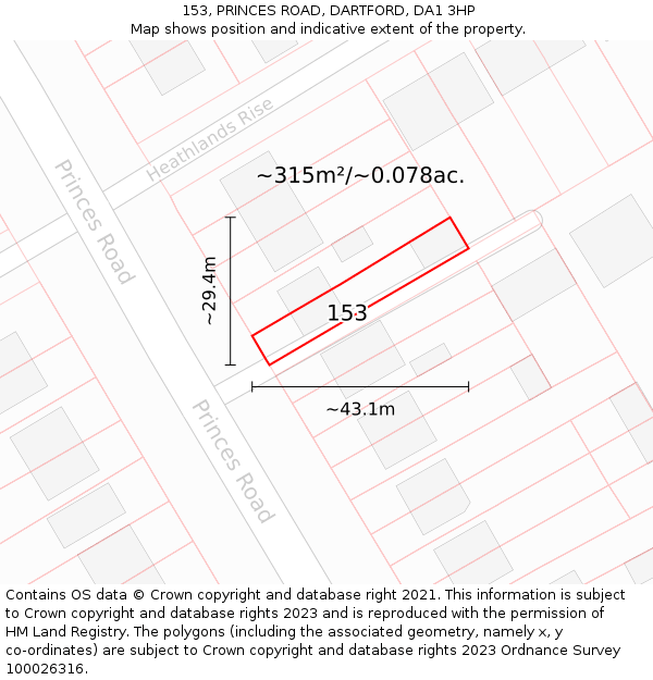 153, PRINCES ROAD, DARTFORD, DA1 3HP: Plot and title map