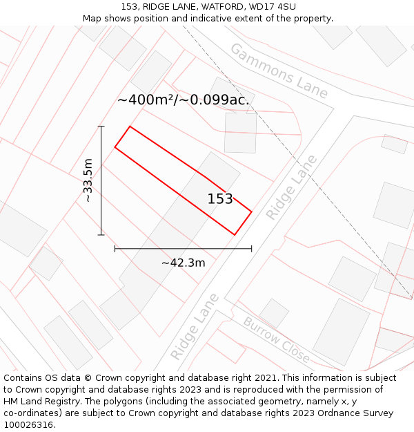 153, RIDGE LANE, WATFORD, WD17 4SU: Plot and title map