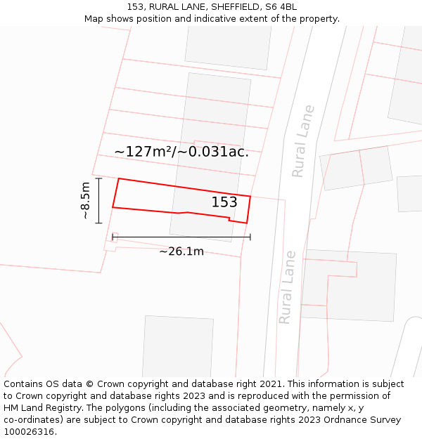 153, RURAL LANE, SHEFFIELD, S6 4BL: Plot and title map