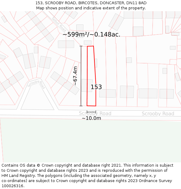 153, SCROOBY ROAD, BIRCOTES, DONCASTER, DN11 8AD: Plot and title map