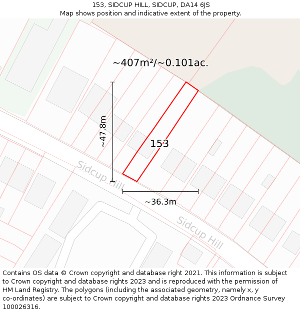 153, SIDCUP HILL, SIDCUP, DA14 6JS: Plot and title map