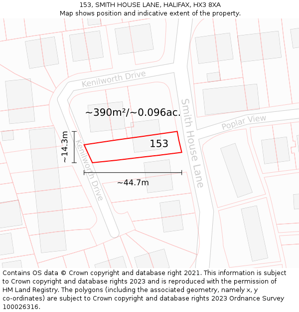 153, SMITH HOUSE LANE, HALIFAX, HX3 8XA: Plot and title map