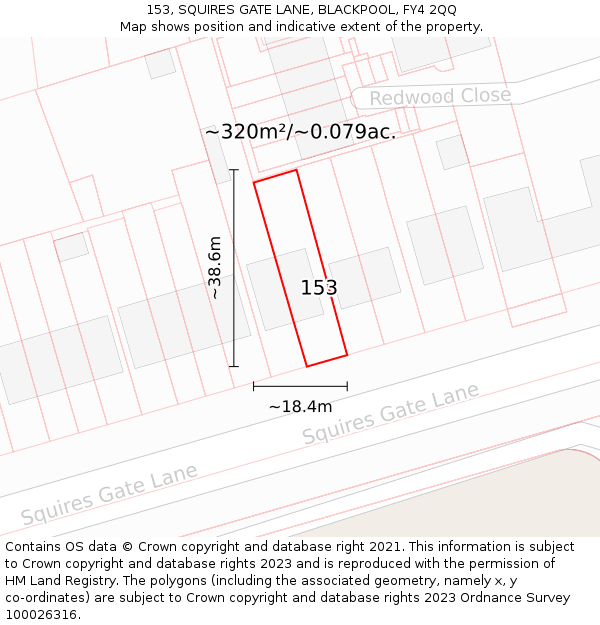 153, SQUIRES GATE LANE, BLACKPOOL, FY4 2QQ: Plot and title map