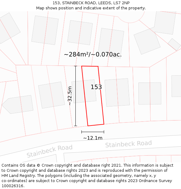153, STAINBECK ROAD, LEEDS, LS7 2NP: Plot and title map