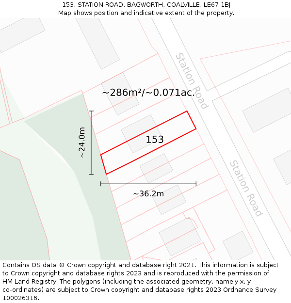 153, STATION ROAD, BAGWORTH, COALVILLE, LE67 1BJ: Plot and title map