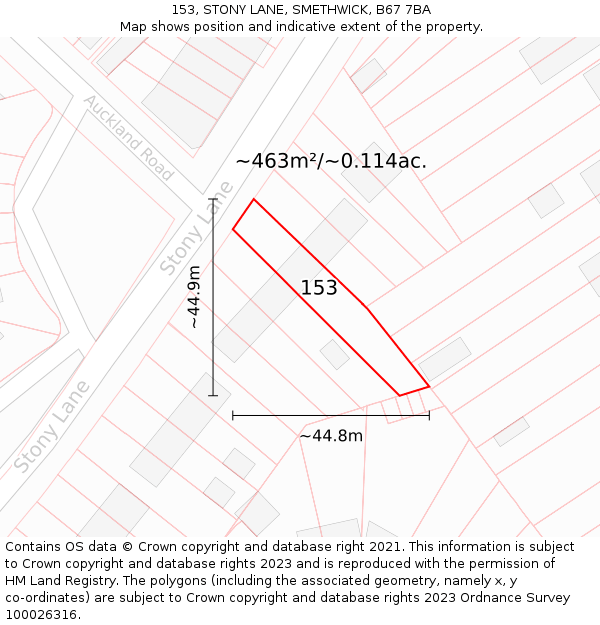 153, STONY LANE, SMETHWICK, B67 7BA: Plot and title map