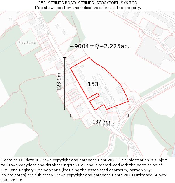 153, STRINES ROAD, STRINES, STOCKPORT, SK6 7GD: Plot and title map