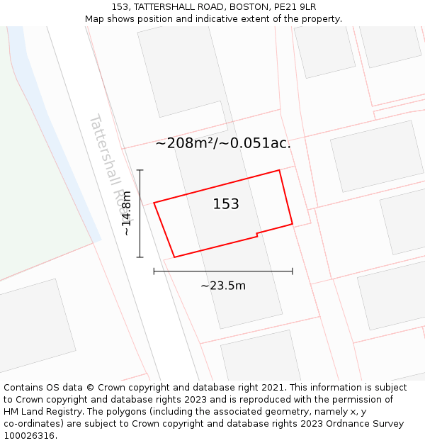 153, TATTERSHALL ROAD, BOSTON, PE21 9LR: Plot and title map