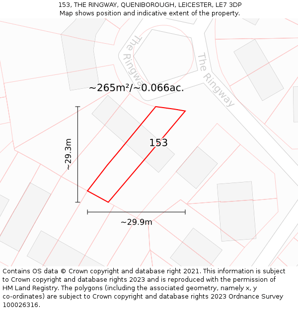 153, THE RINGWAY, QUENIBOROUGH, LEICESTER, LE7 3DP: Plot and title map
