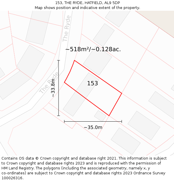 153, THE RYDE, HATFIELD, AL9 5DP: Plot and title map