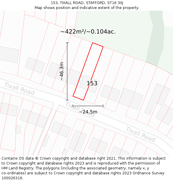 153, TIXALL ROAD, STAFFORD, ST16 3XJ: Plot and title map