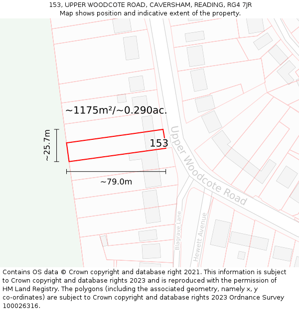 153, UPPER WOODCOTE ROAD, CAVERSHAM, READING, RG4 7JR: Plot and title map