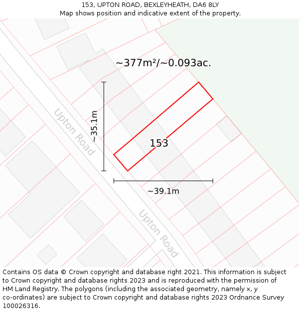 153, UPTON ROAD, BEXLEYHEATH, DA6 8LY: Plot and title map