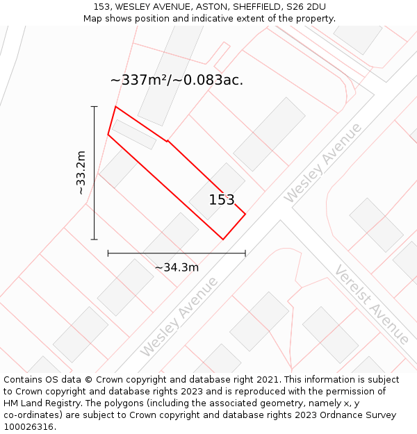 153, WESLEY AVENUE, ASTON, SHEFFIELD, S26 2DU: Plot and title map