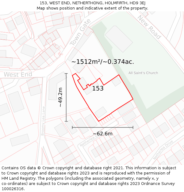 153, WEST END, NETHERTHONG, HOLMFIRTH, HD9 3EJ: Plot and title map