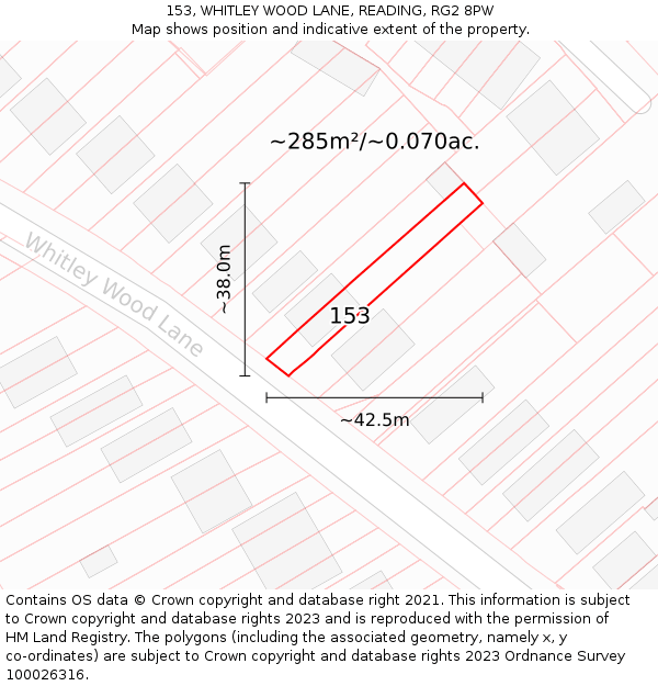 153, WHITLEY WOOD LANE, READING, RG2 8PW: Plot and title map