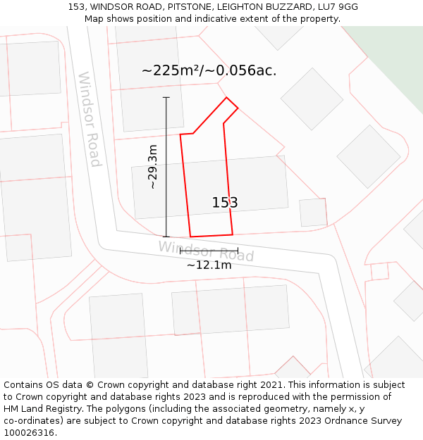 153, WINDSOR ROAD, PITSTONE, LEIGHTON BUZZARD, LU7 9GG: Plot and title map