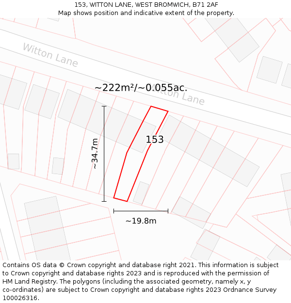 153, WITTON LANE, WEST BROMWICH, B71 2AF: Plot and title map
